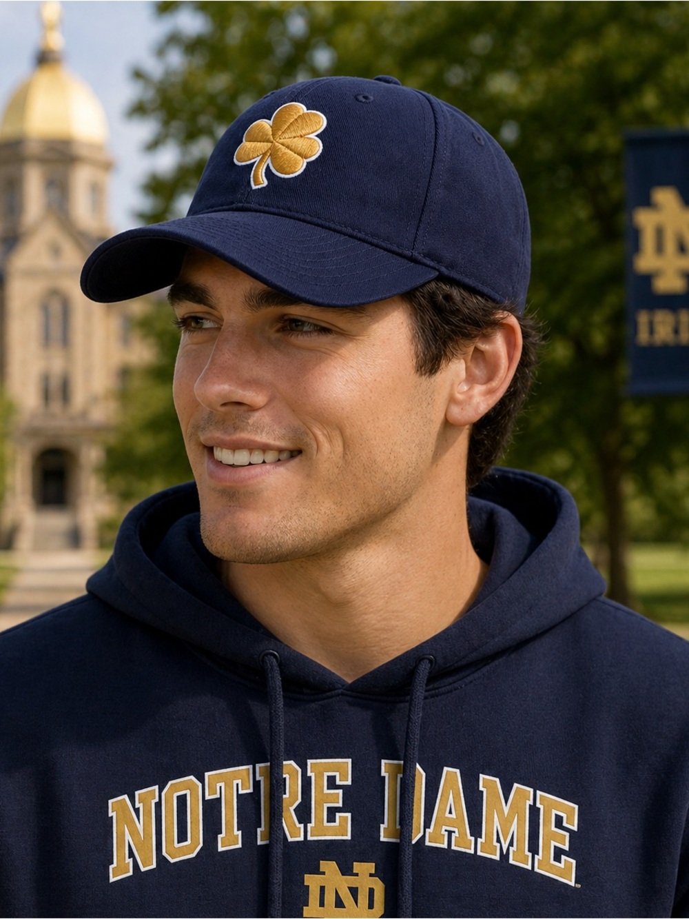 Notre Dame Fighting Irish Shamrock Hat Top of the World One-Fit Navy Gold NCAA